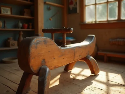 Vintage Wooden Hobby Horse In A Rustic Workshop