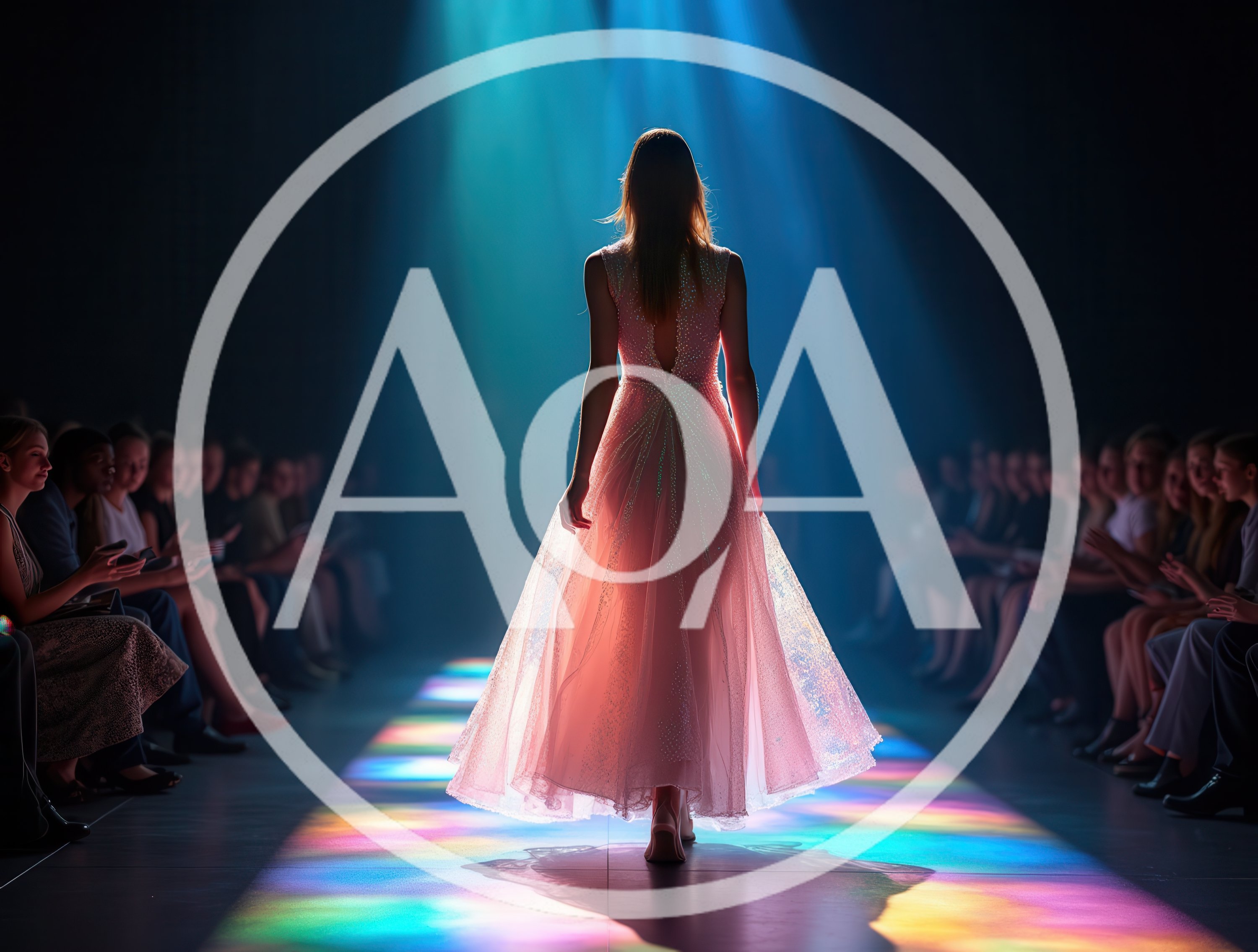 Model Walking Down A Fashion Runway In Pink Gown