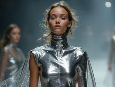 Fashion Model Walking On A Futuristic Runway