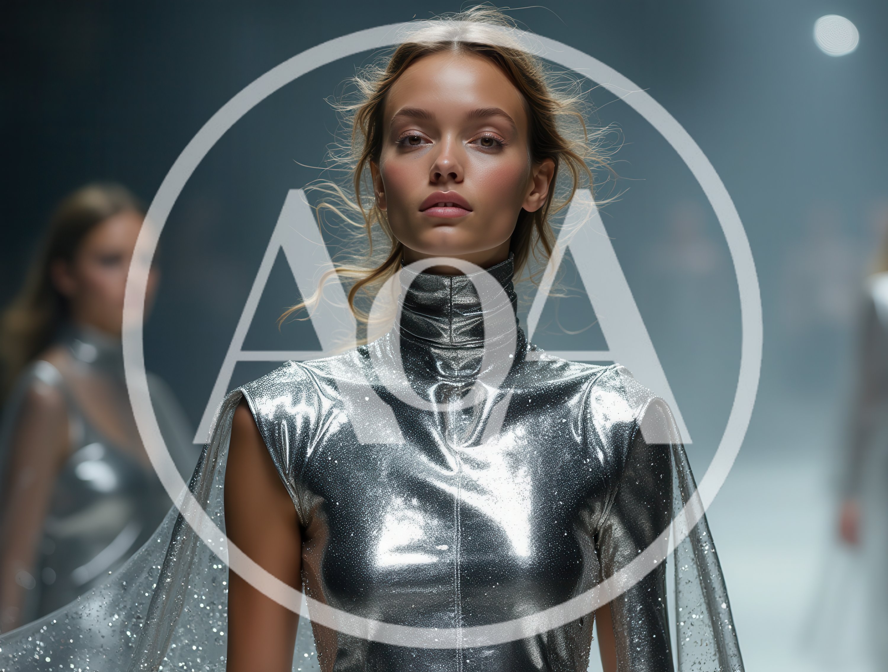 Fashion Model Walking On A Futuristic Runway