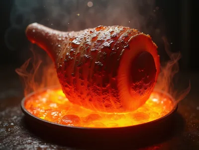 Glowing Roasted Ham On A Hot Plate