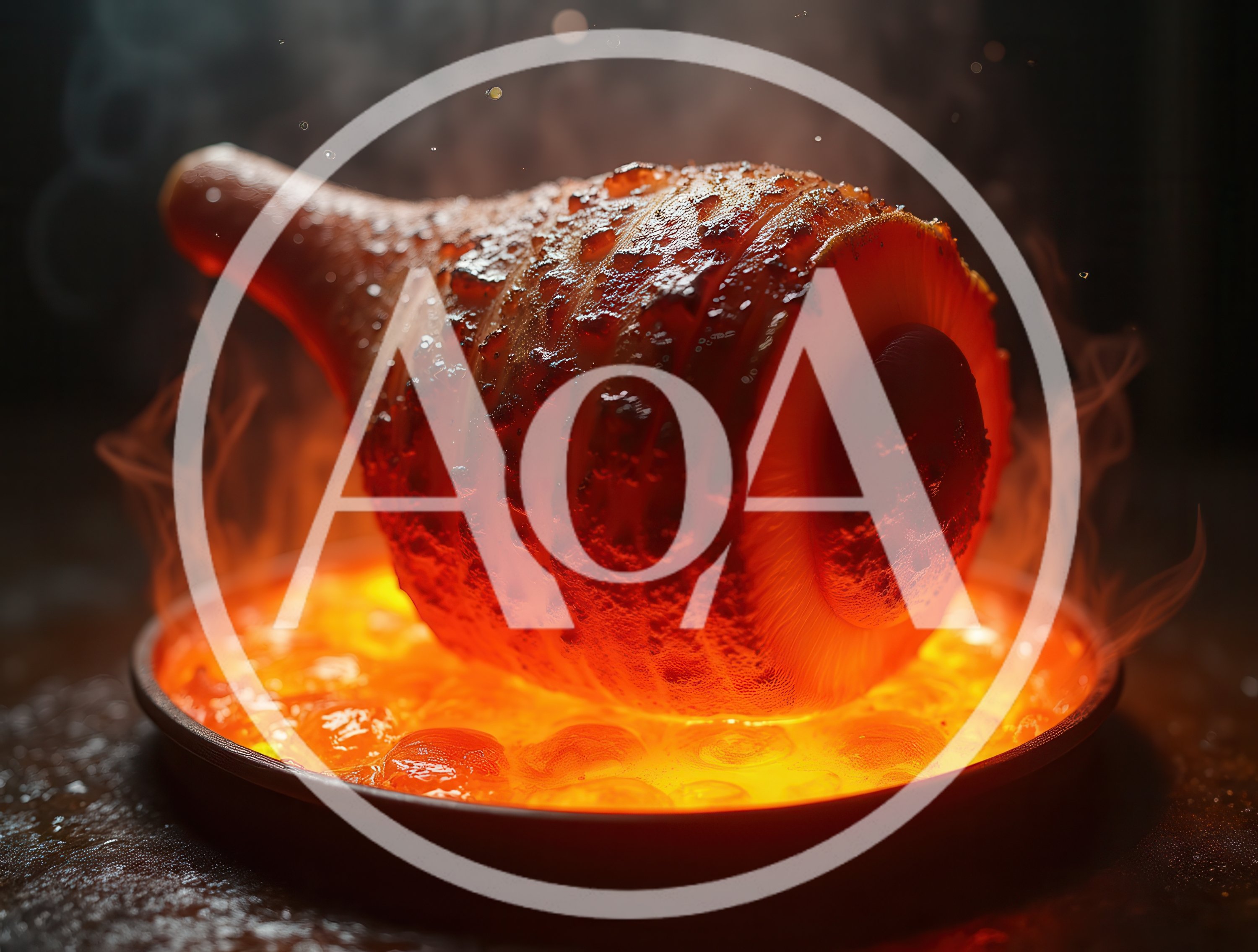 Glowing Roasted Ham On A Hot Plate