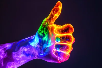 Glowing Rainbow Colored Thumbs Up Gesture