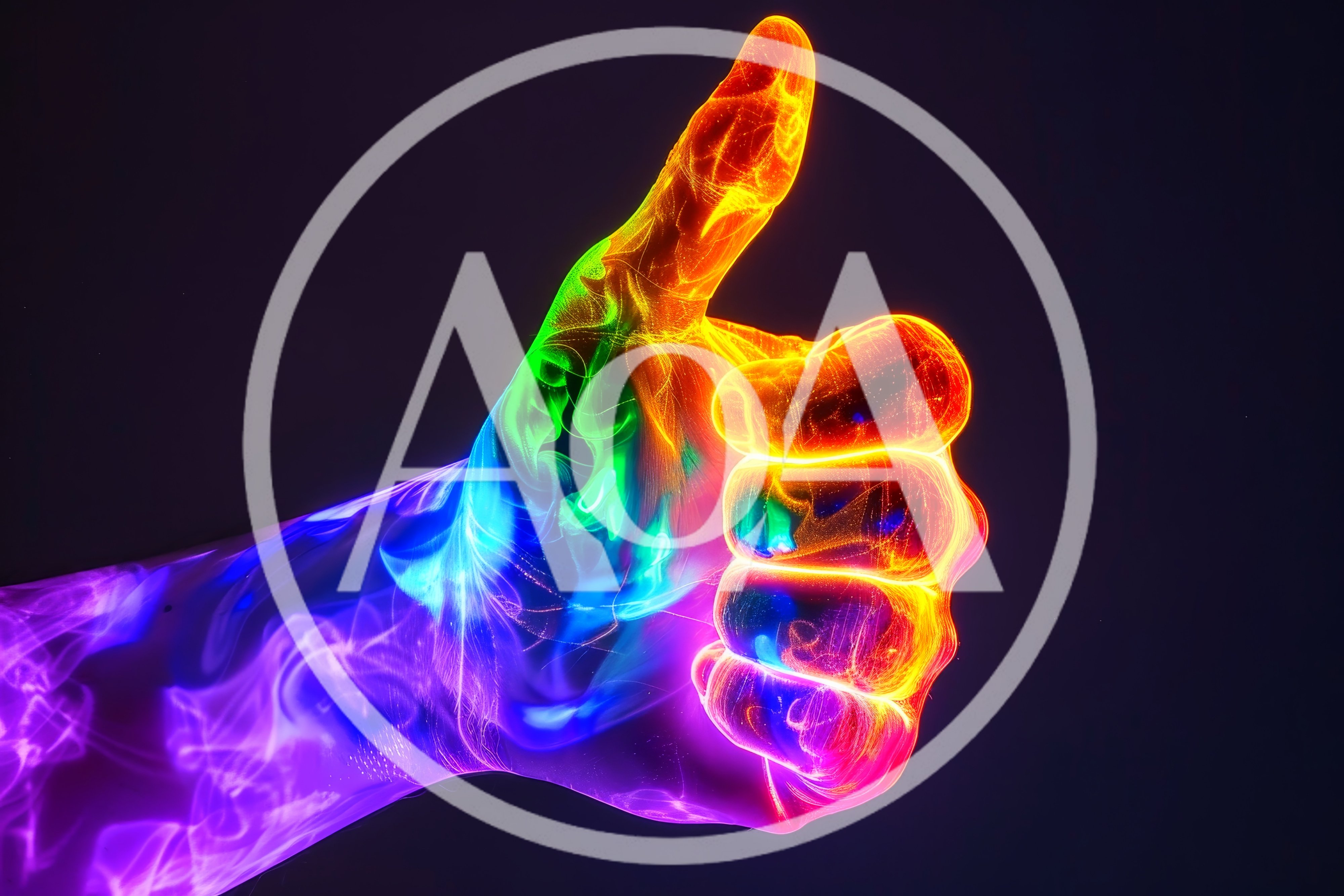 Glowing Rainbow Colored Thumbs Up Gesture