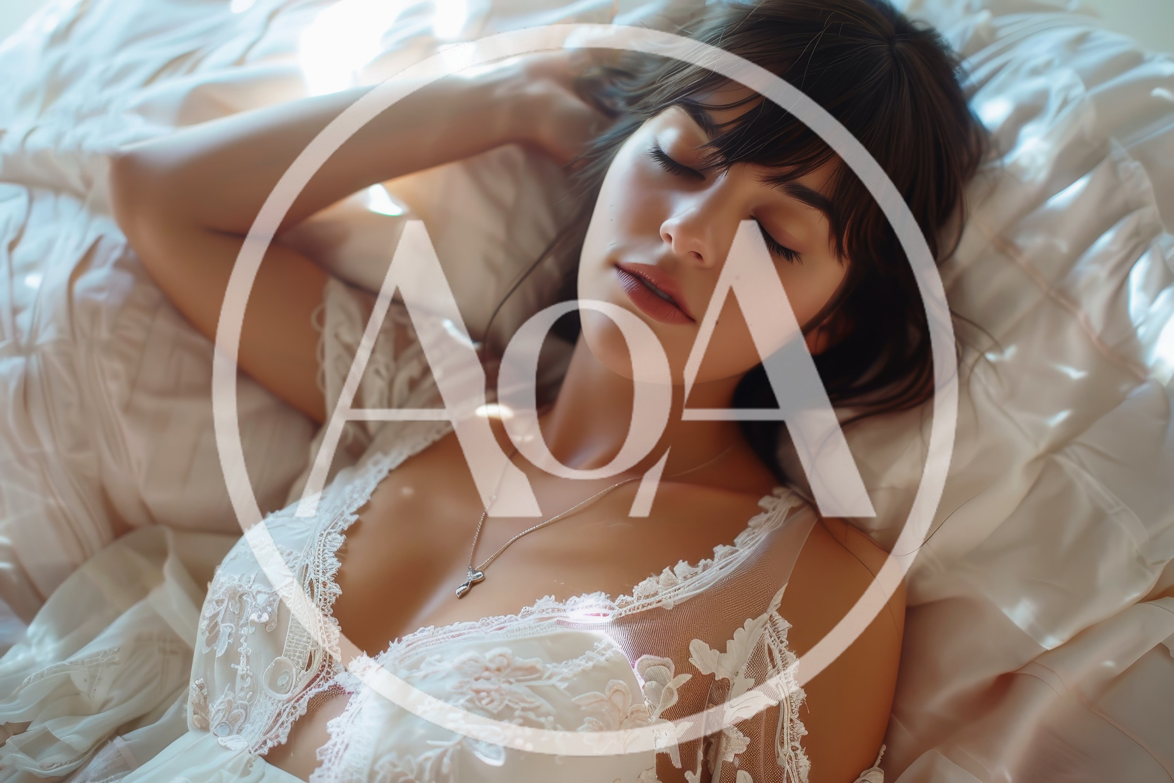 Young Woman Sleeping Peacefully In White Lace Lingerie