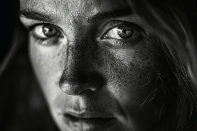 Close Up Portrait Of A Woman With Freckles