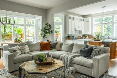 Modern Open Concept Living Room And Kitchen Interior