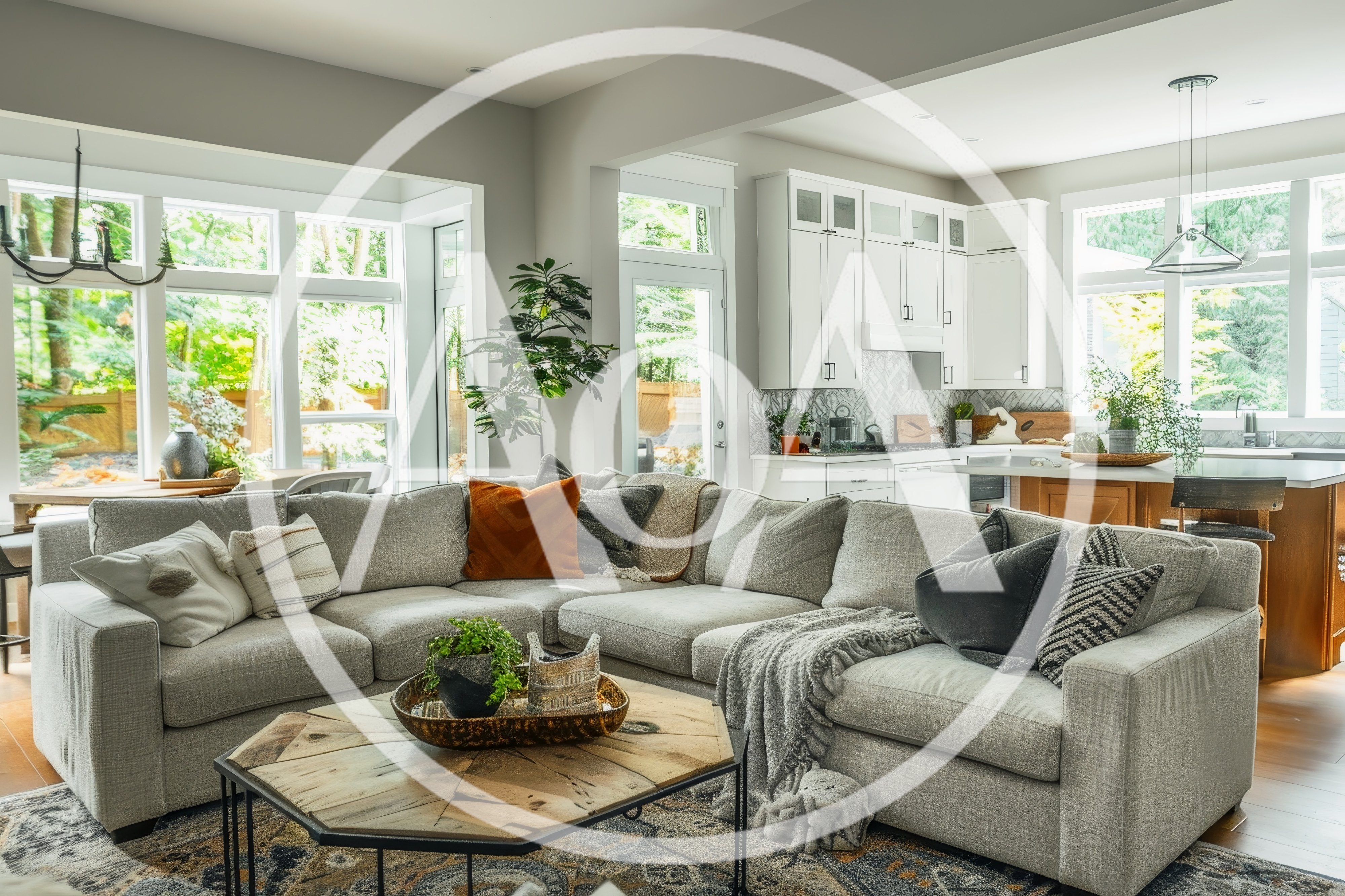 Modern Open Concept Living Room And Kitchen Interior