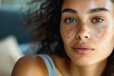 Close Up Portrait Of A Young Woman With Freckles