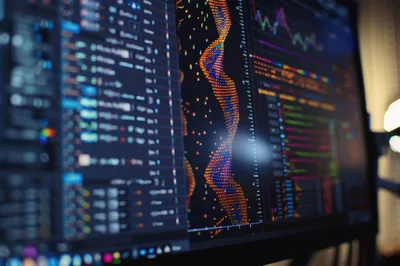 Digital Data Visualization On Computer Monitor