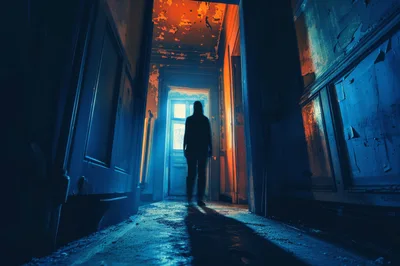 Silhouette Of A Person Standing In A Dark Hallway