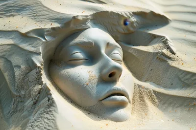 Surreal Sand Sculpture Of A Sleeping Human Face