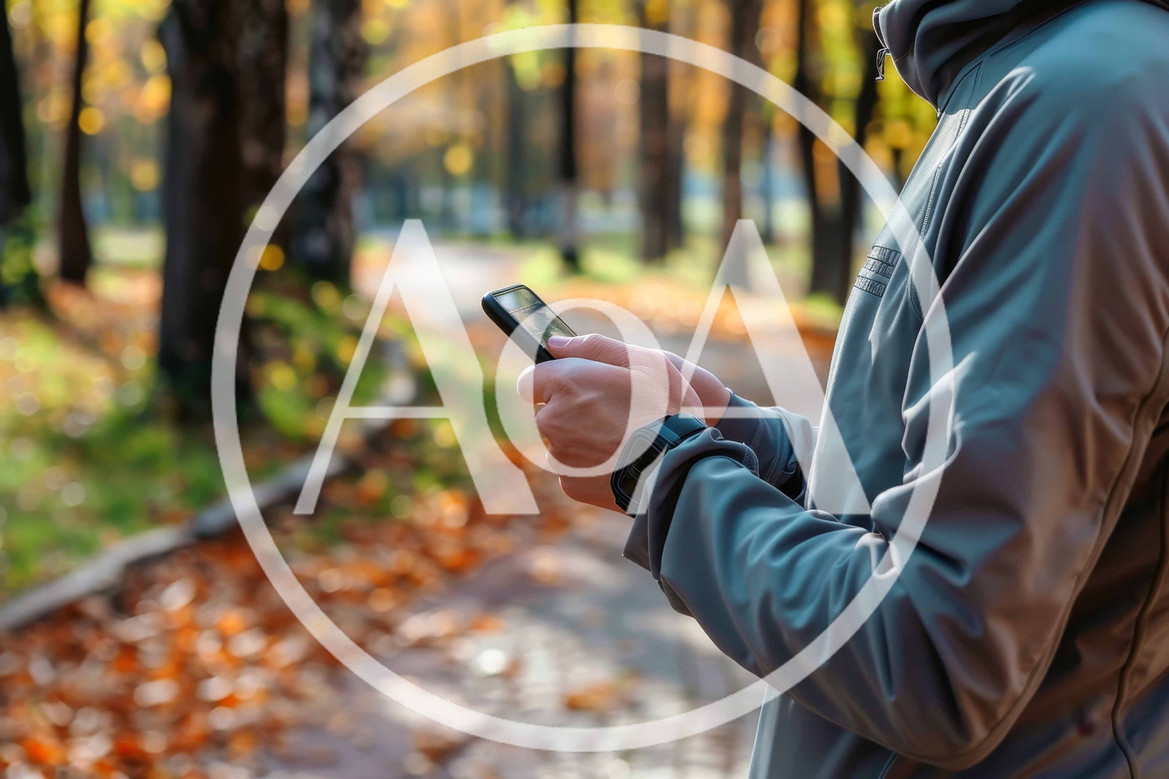Runner Checking Smartphone During Autumn Park Workout