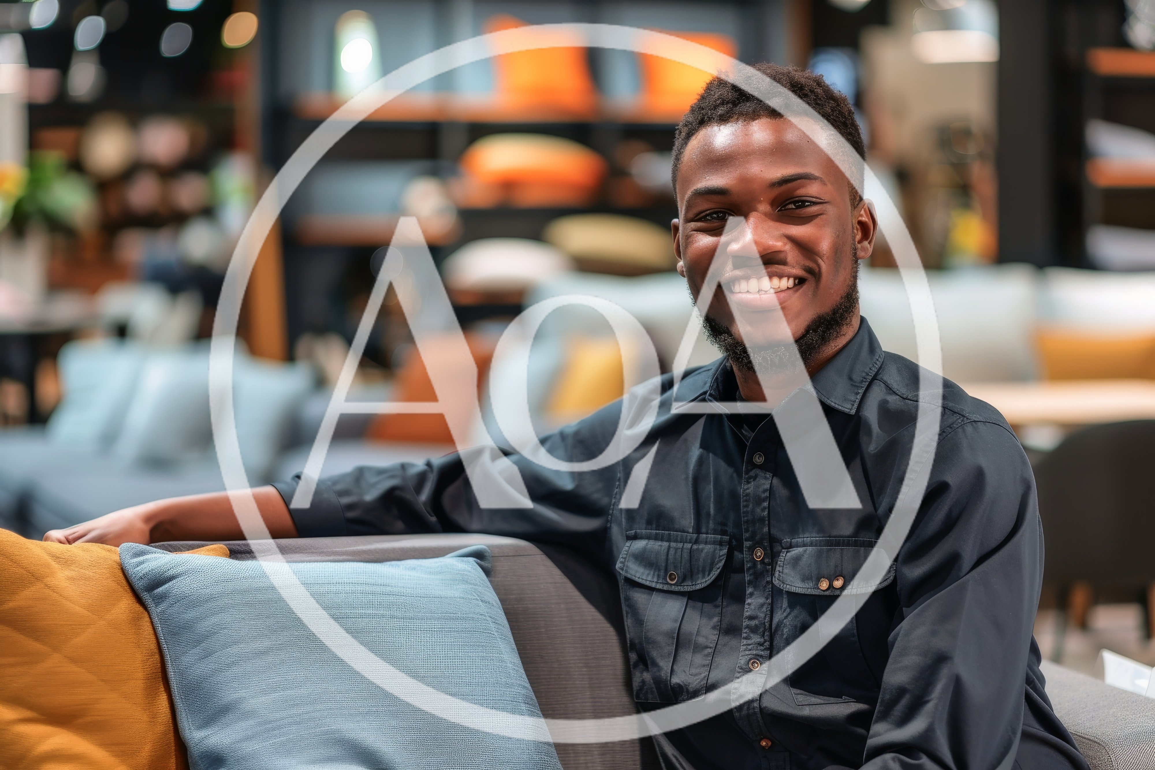 Smiling Young Man Sitting On A Sofa In Furniture Store