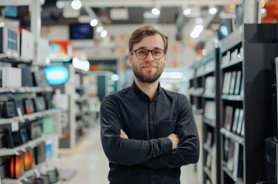 Young Male Store Associate Standing In Electronics Retail Shop