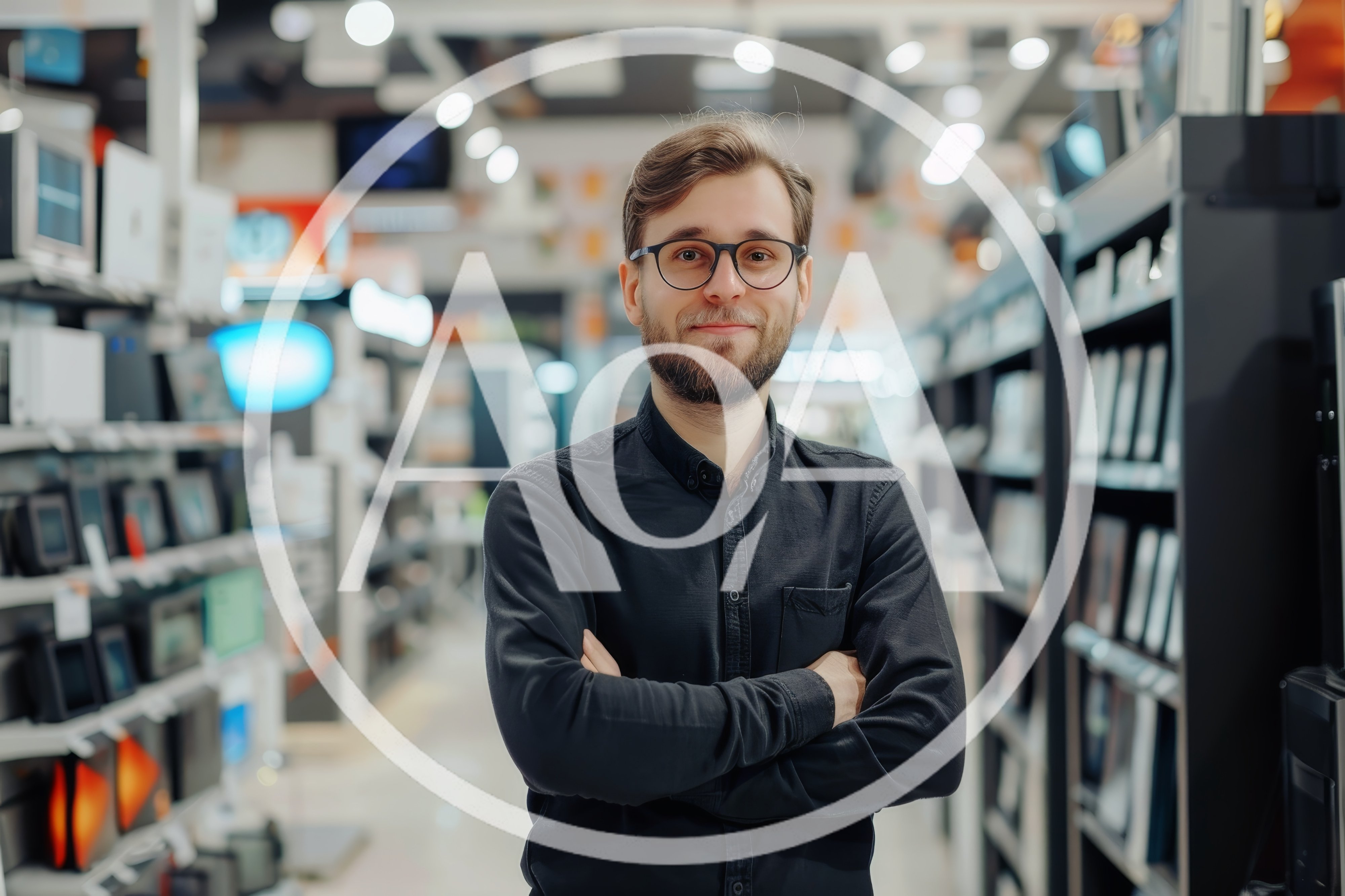 Young Male Store Associate Standing In Electronics Retail Shop
