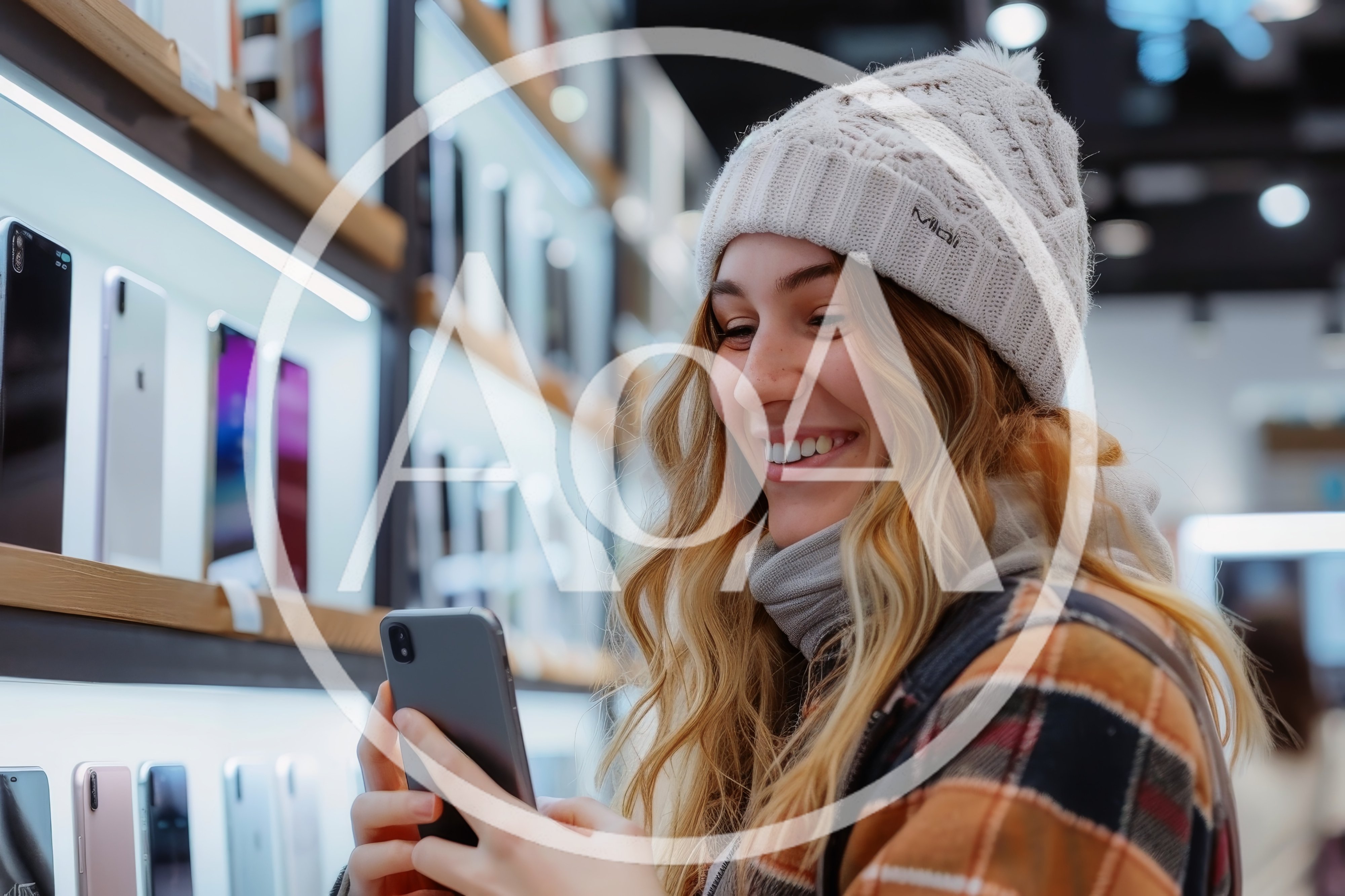 Young Woman Shopping For Smartphones In Electronics Store
