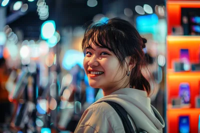 Young Asian Woman Smiling In A Tech Store