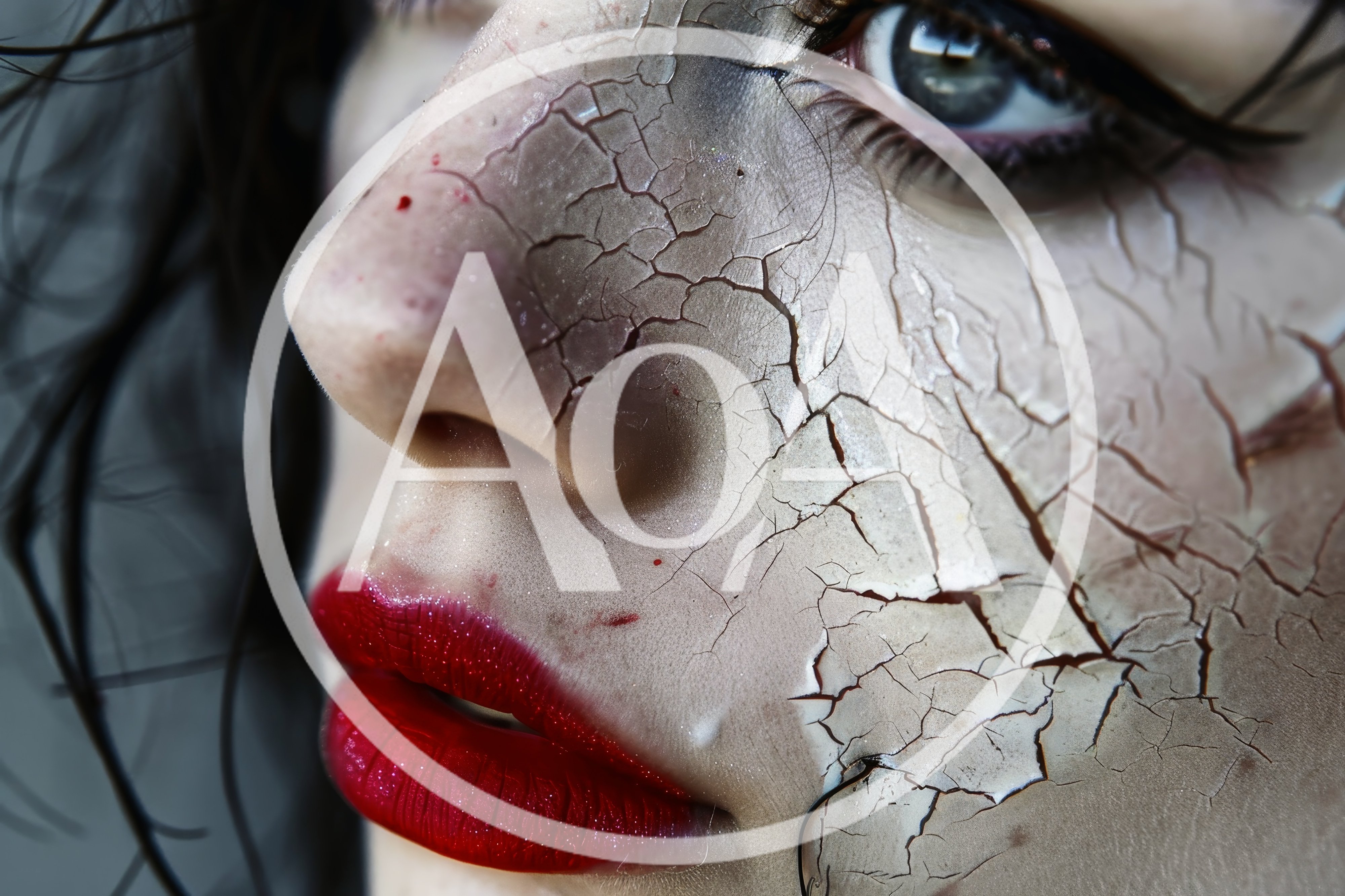 Close Up Portrait Of Woman With Cracked Makeup