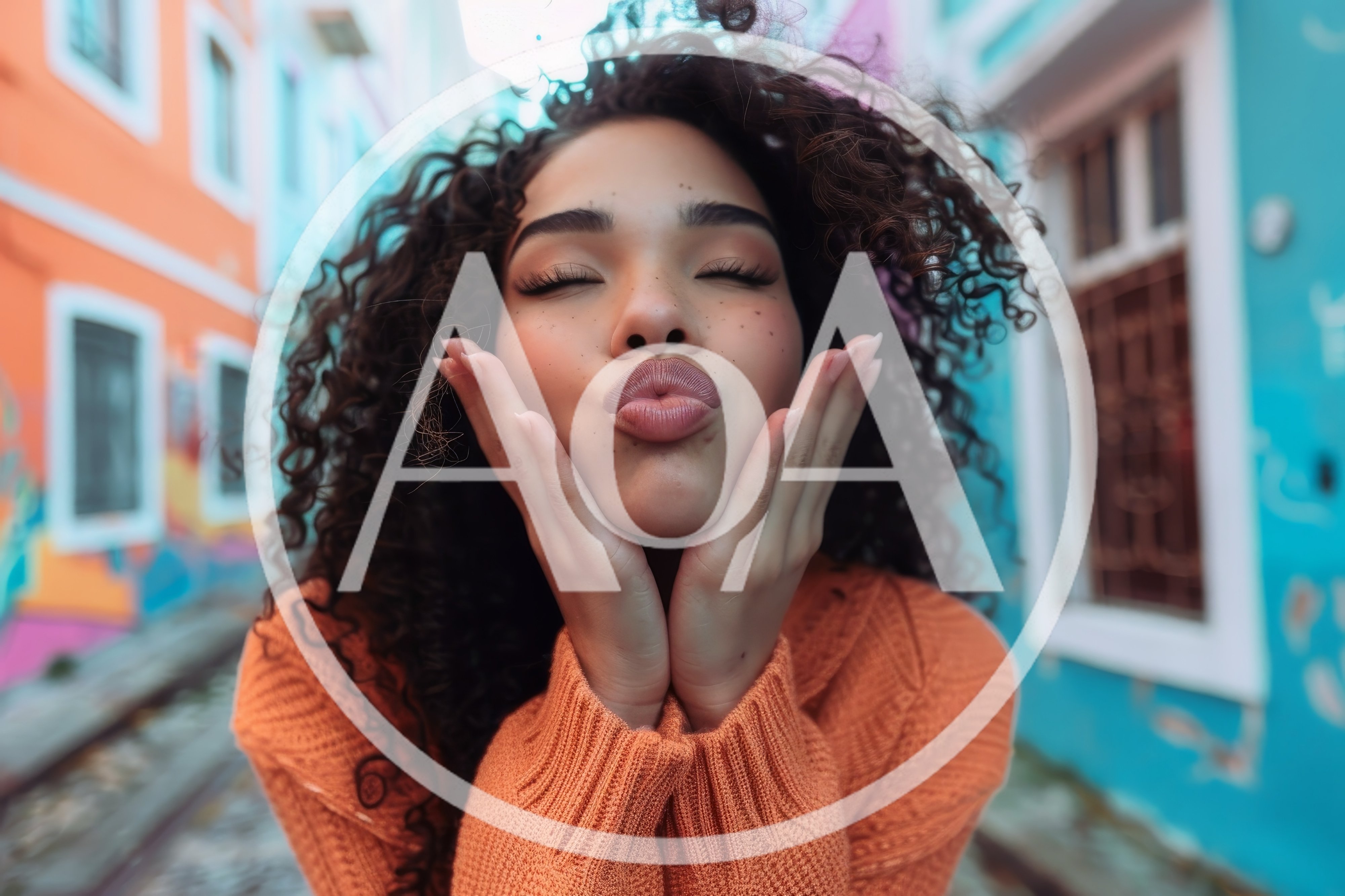 Young Woman With Curly Hair Blowing A Kiss
