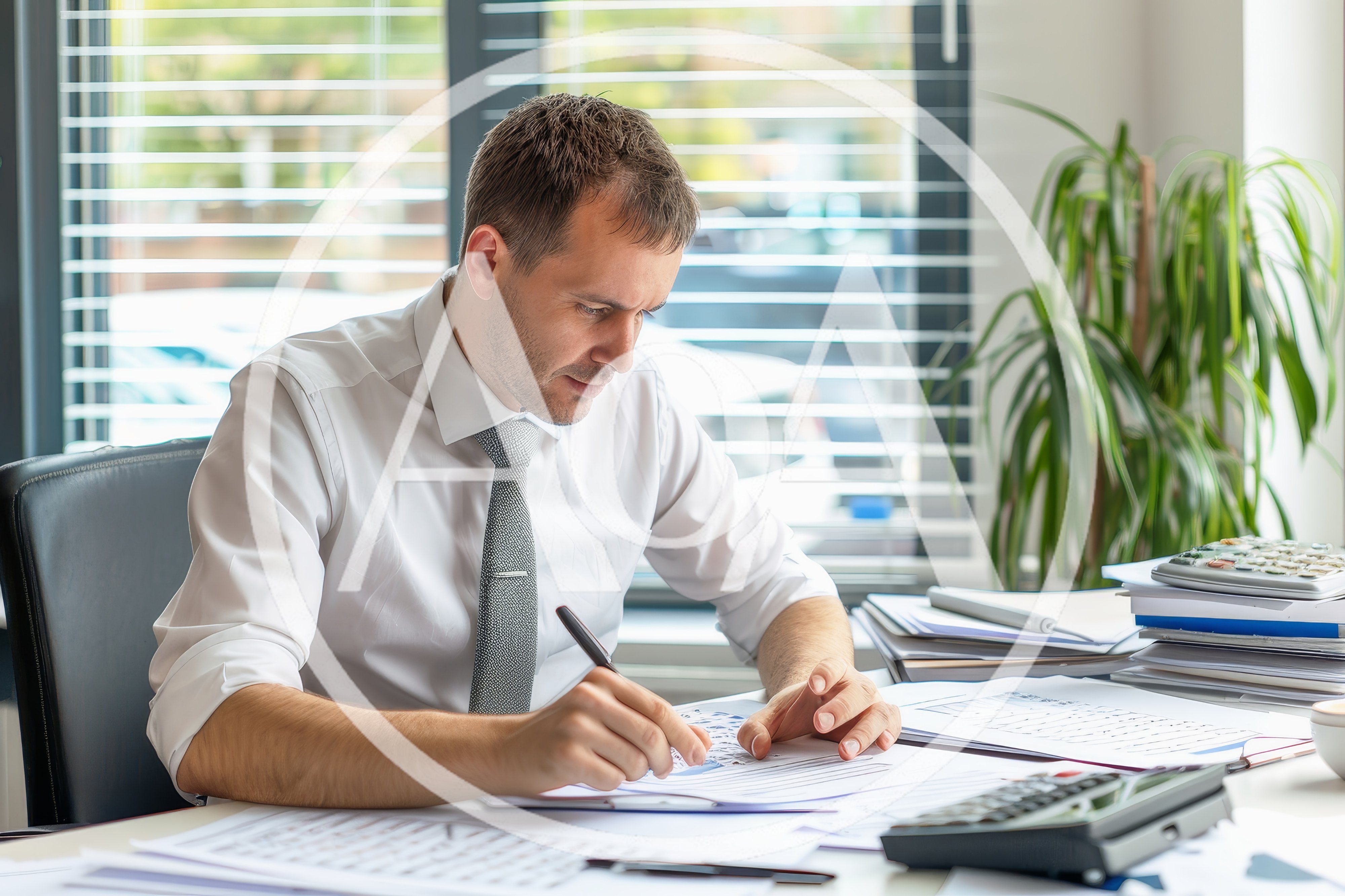 Professional Businessman Working With Financial Documents In Office