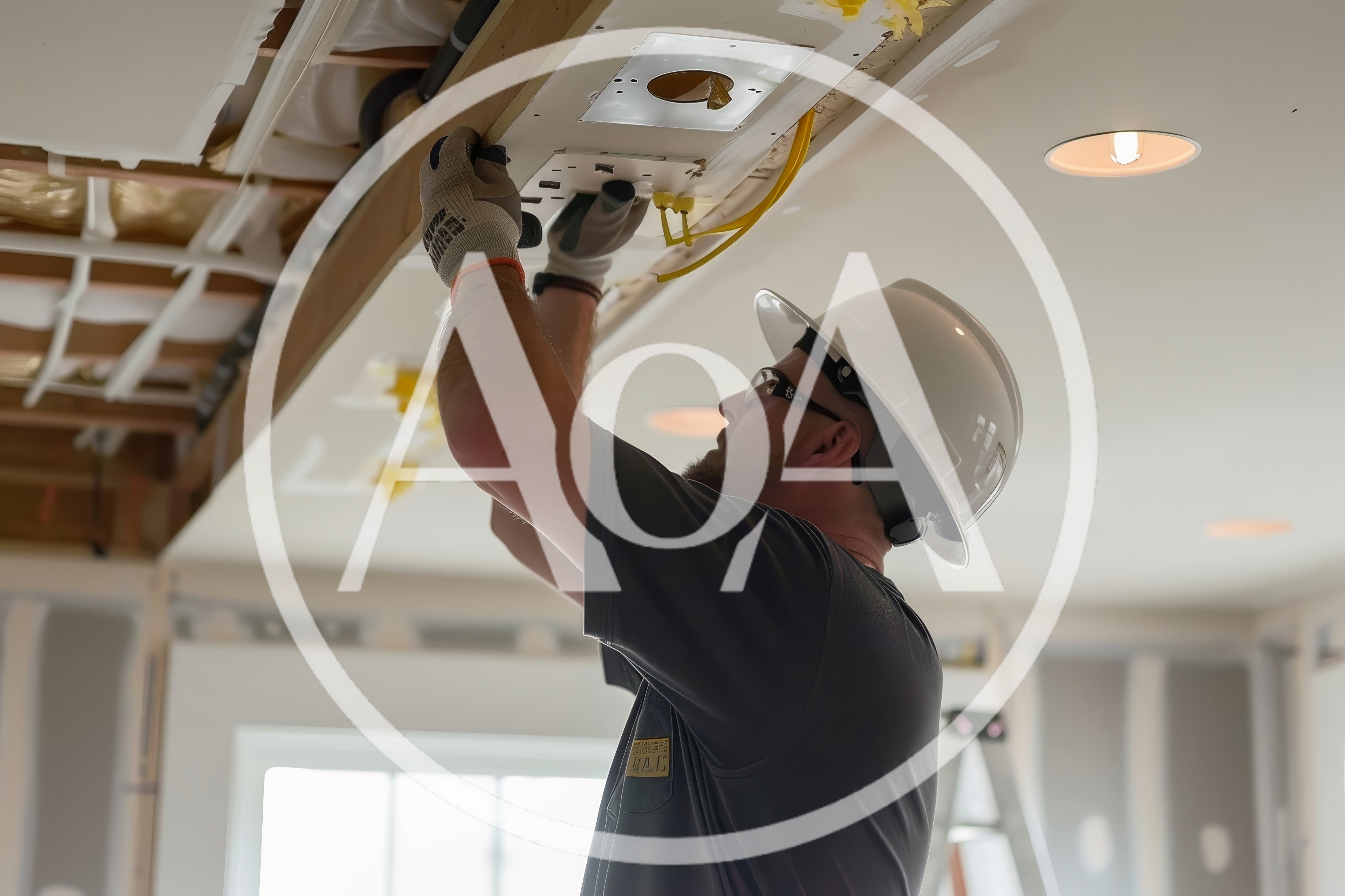 Electrician Installing Recessed Lighting Fixture In Ceiling