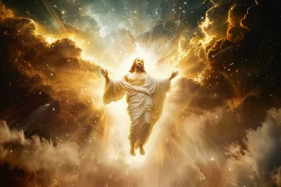 Jesus Christ Ascending Into Heaven With Radiant Light