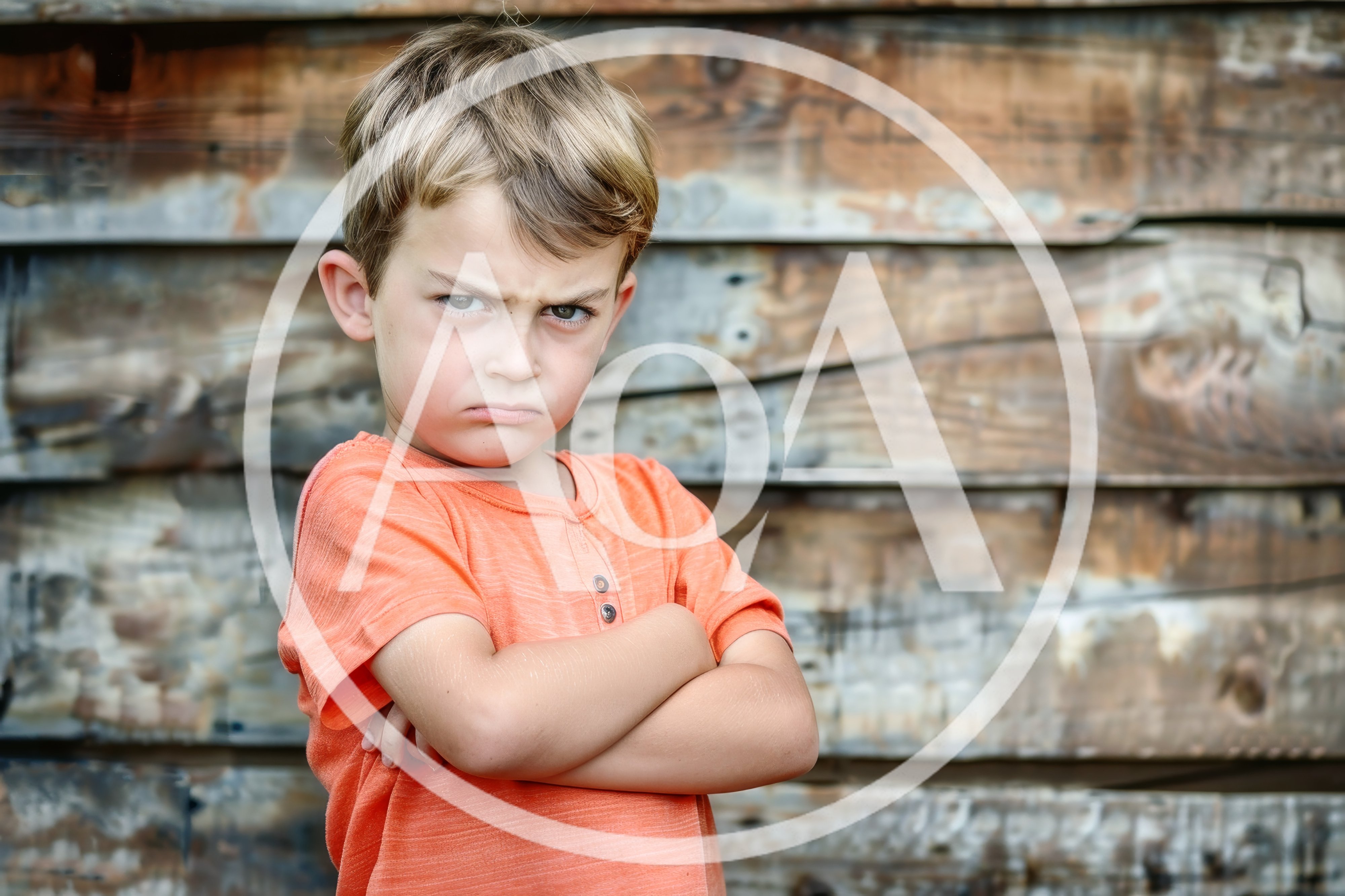 Angry Young Boy With Crossed Arms