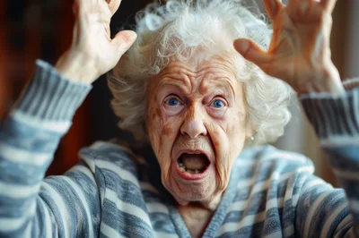 Elderly Woman Expressing Intense Shock And Surprise