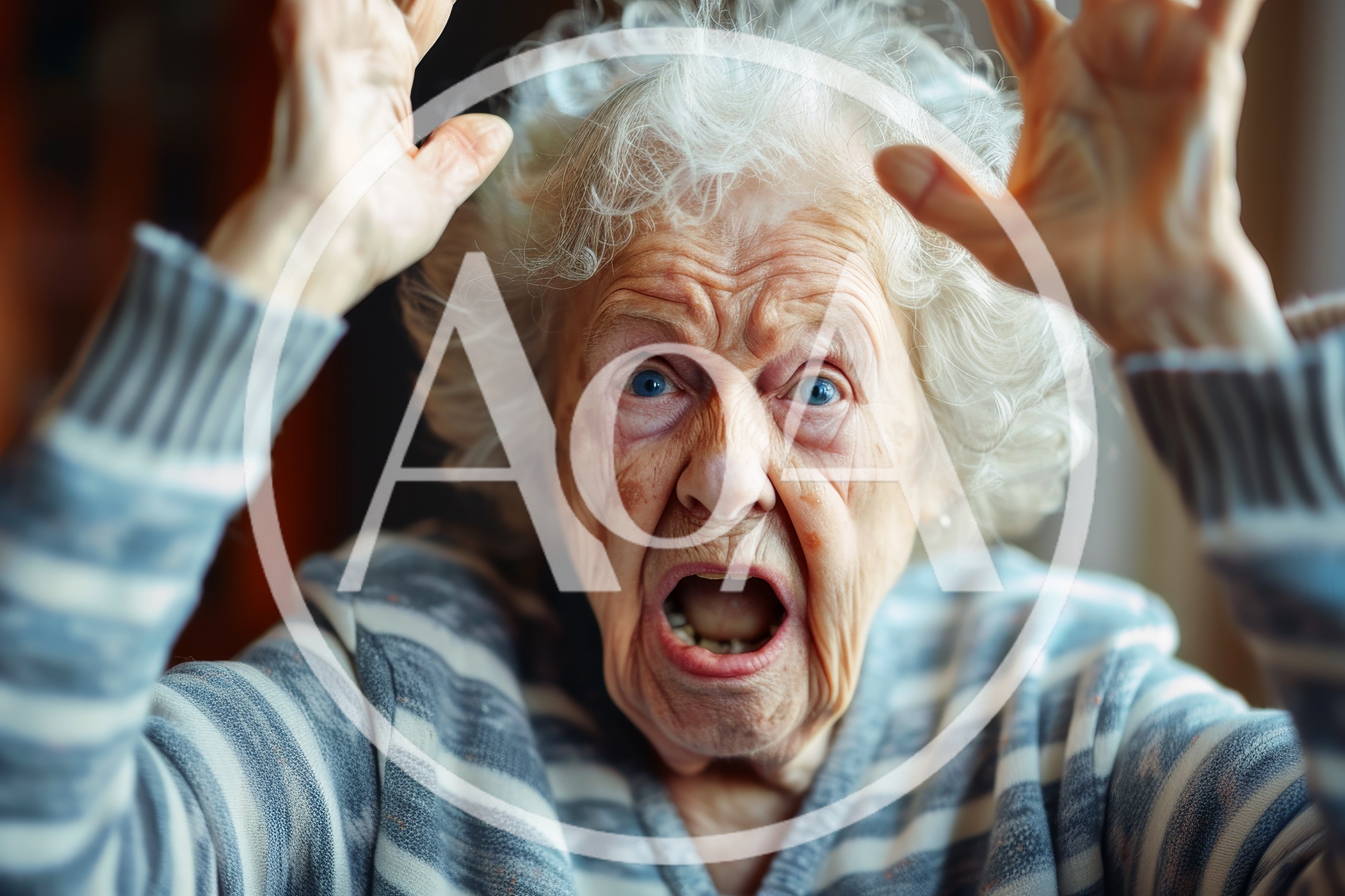 Elderly Woman Expressing Intense Shock And Surprise