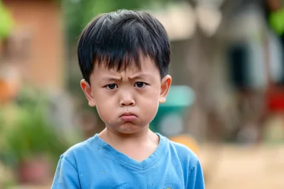 Portrait of a Grumpy Young Asian Boy