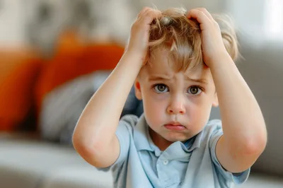 Upset Toddler Boy Holding His Head