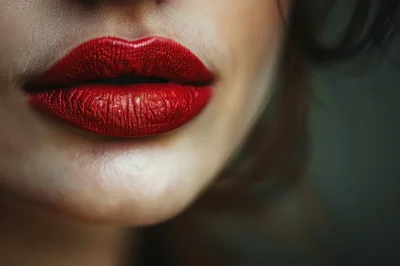 Close Up Of Woman With Vibrant Red Lipstick