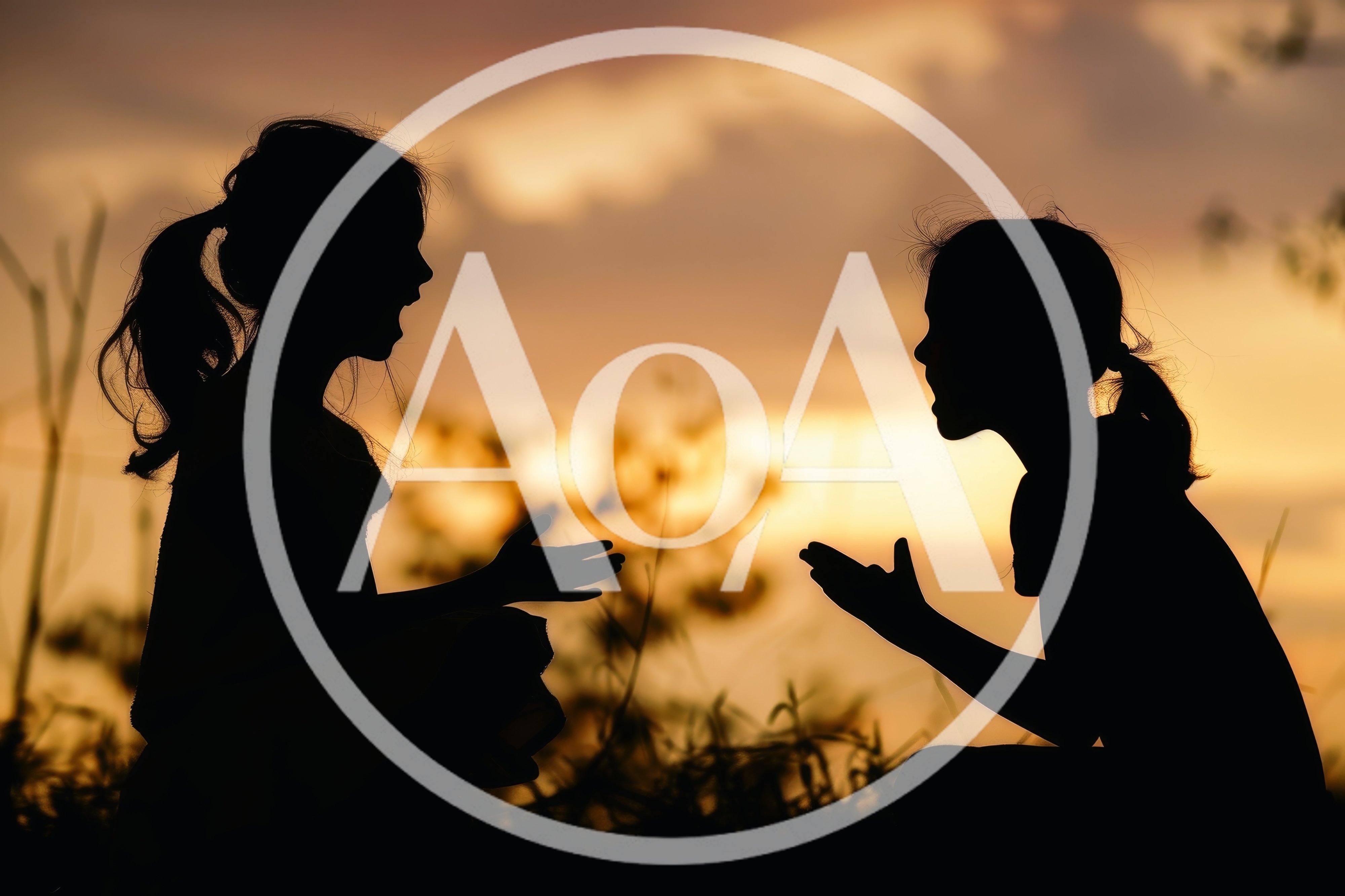 Silhouetted Young Girls Talking Outdoors At Sunset
