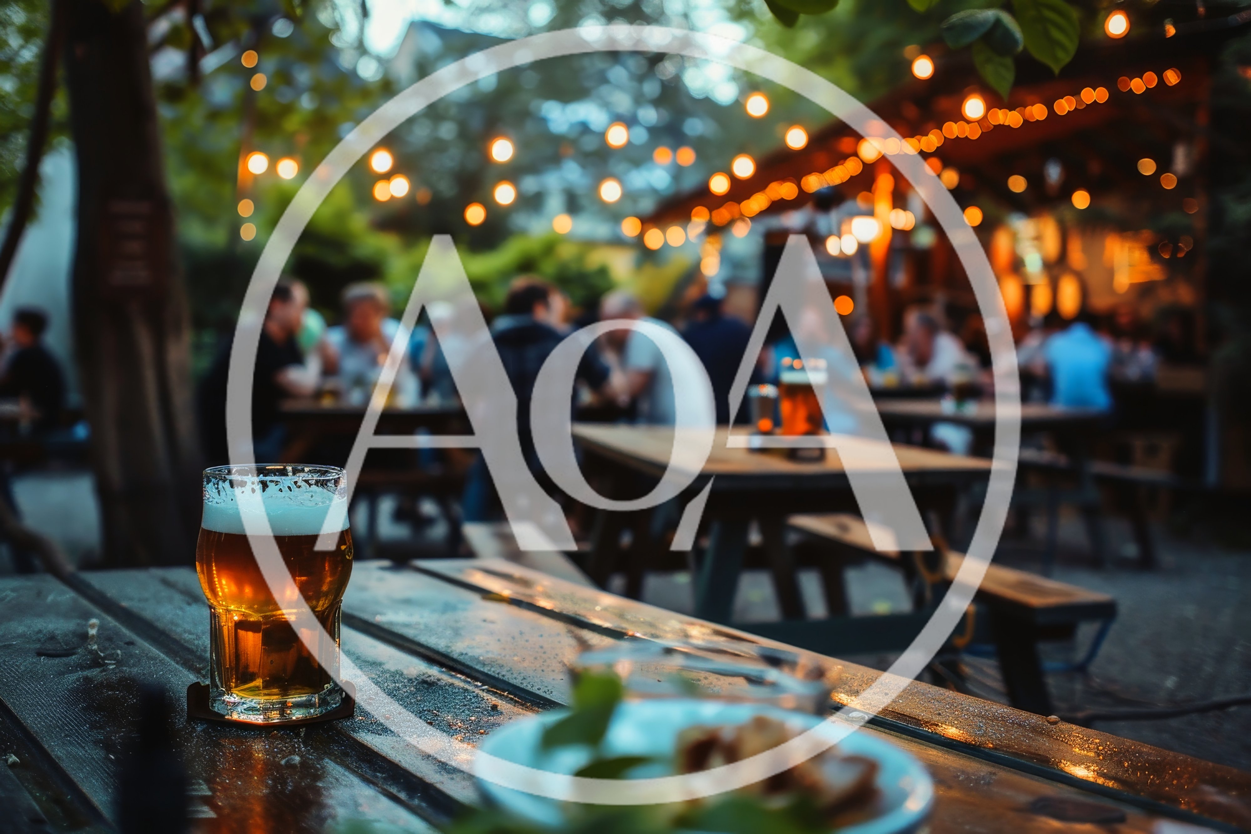 Beer Glass On Outdoor Pub Table At Dusk
