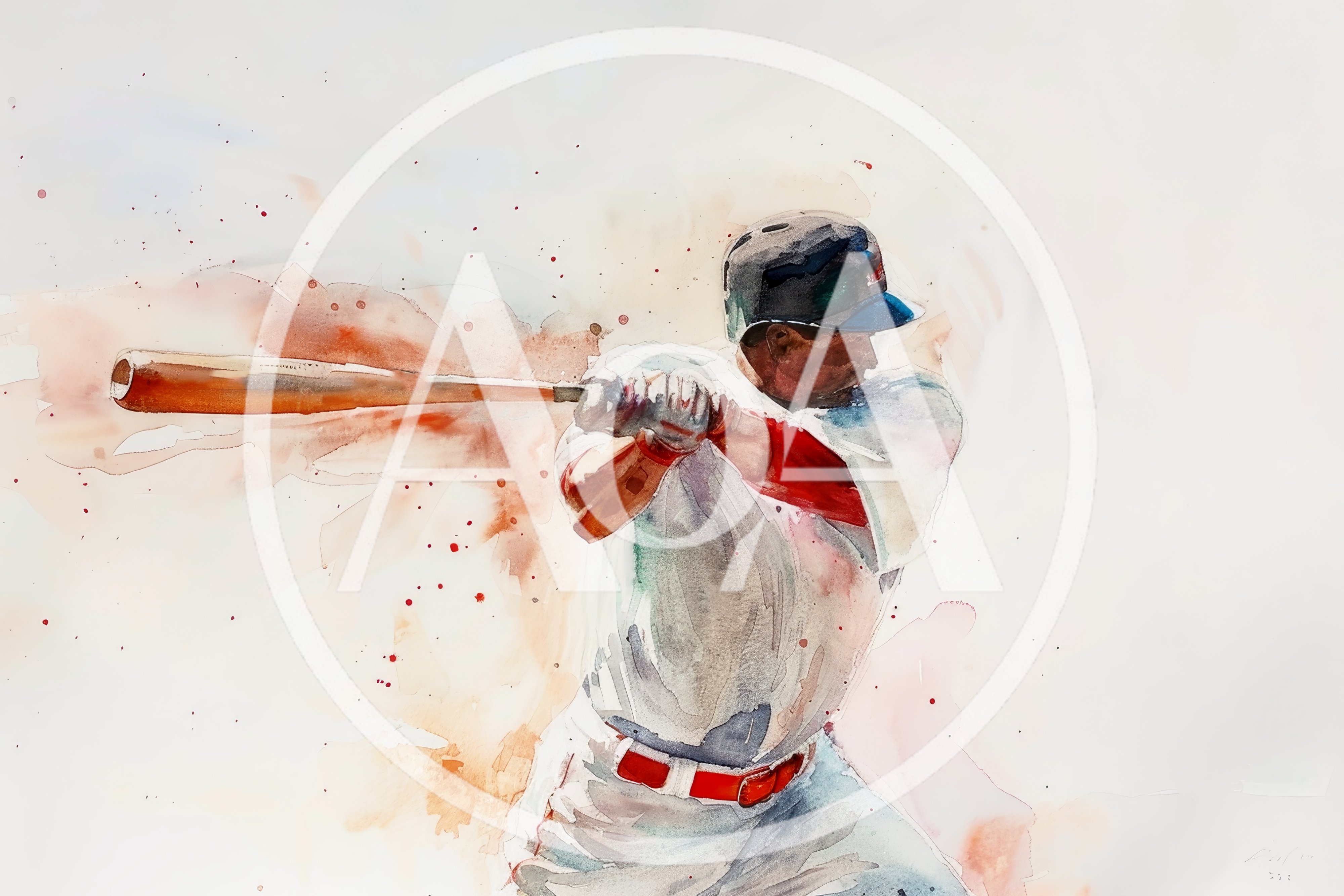 Watercolor Painting Of A Baseball Player Swinging A Bat