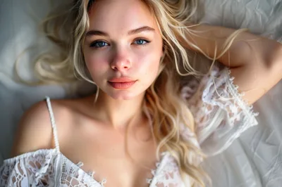 Portrait Of A Beautiful Blonde Woman Lying Down