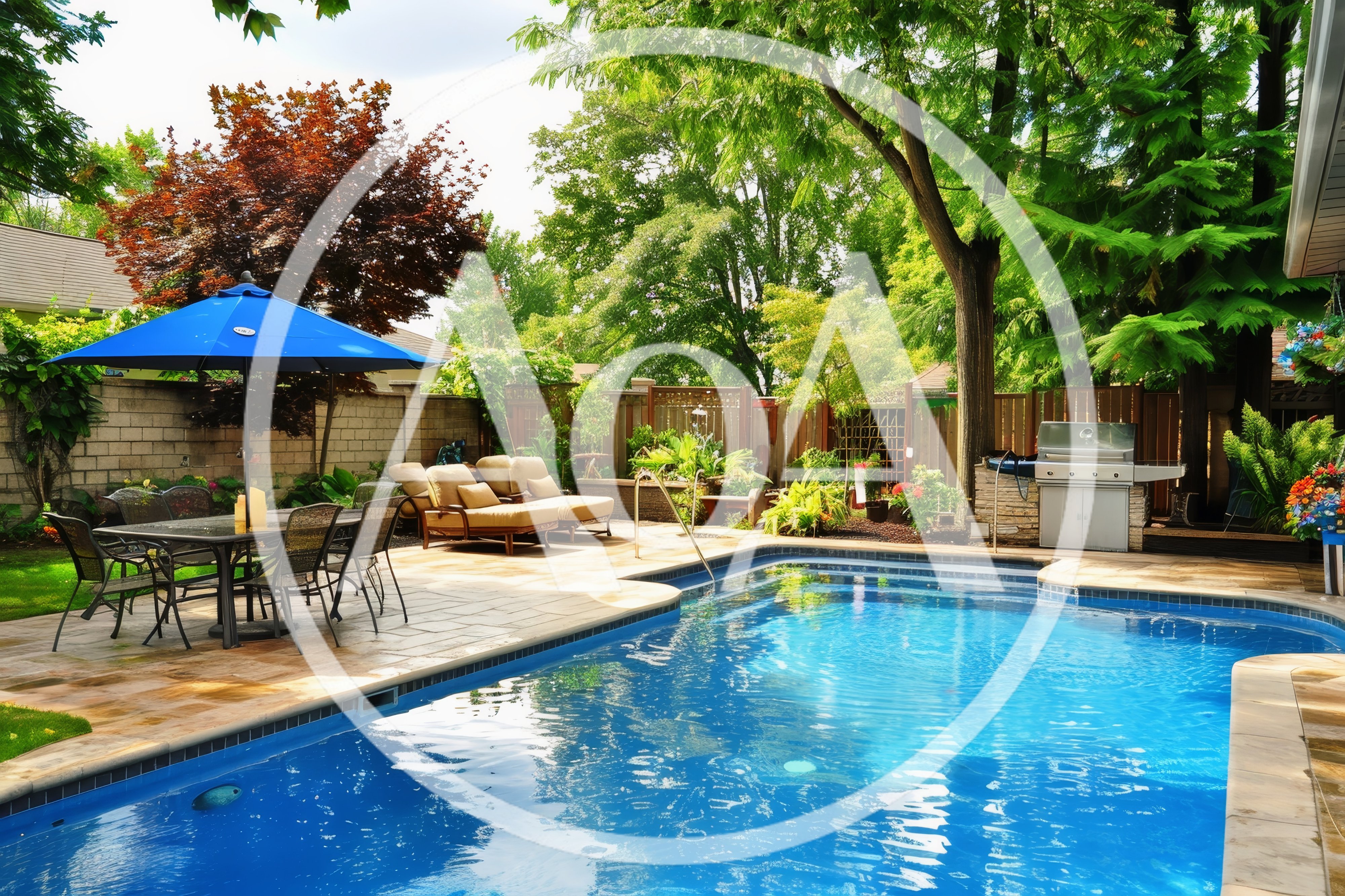 Backyard Swimming Pool With Patio And Outdoor Dining
