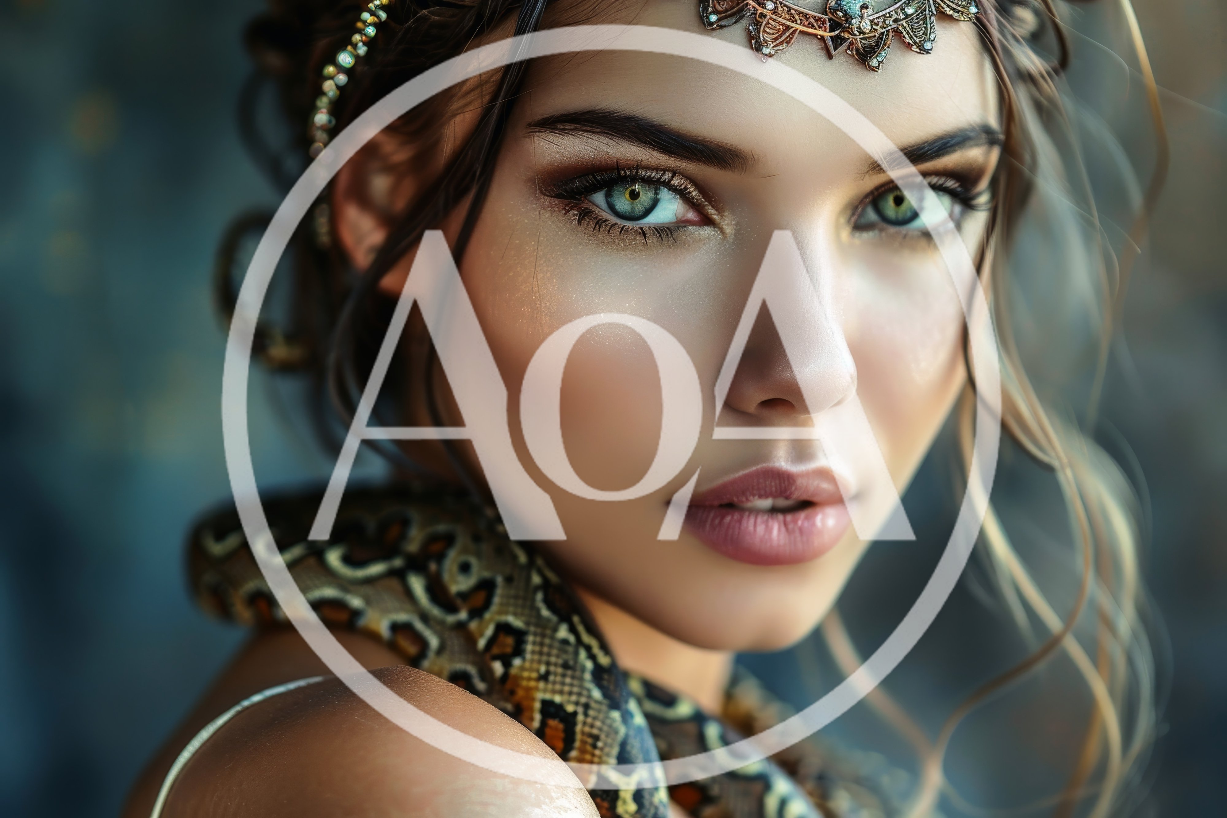 Portrait Of A Beautiful Woman With A Pet Snake