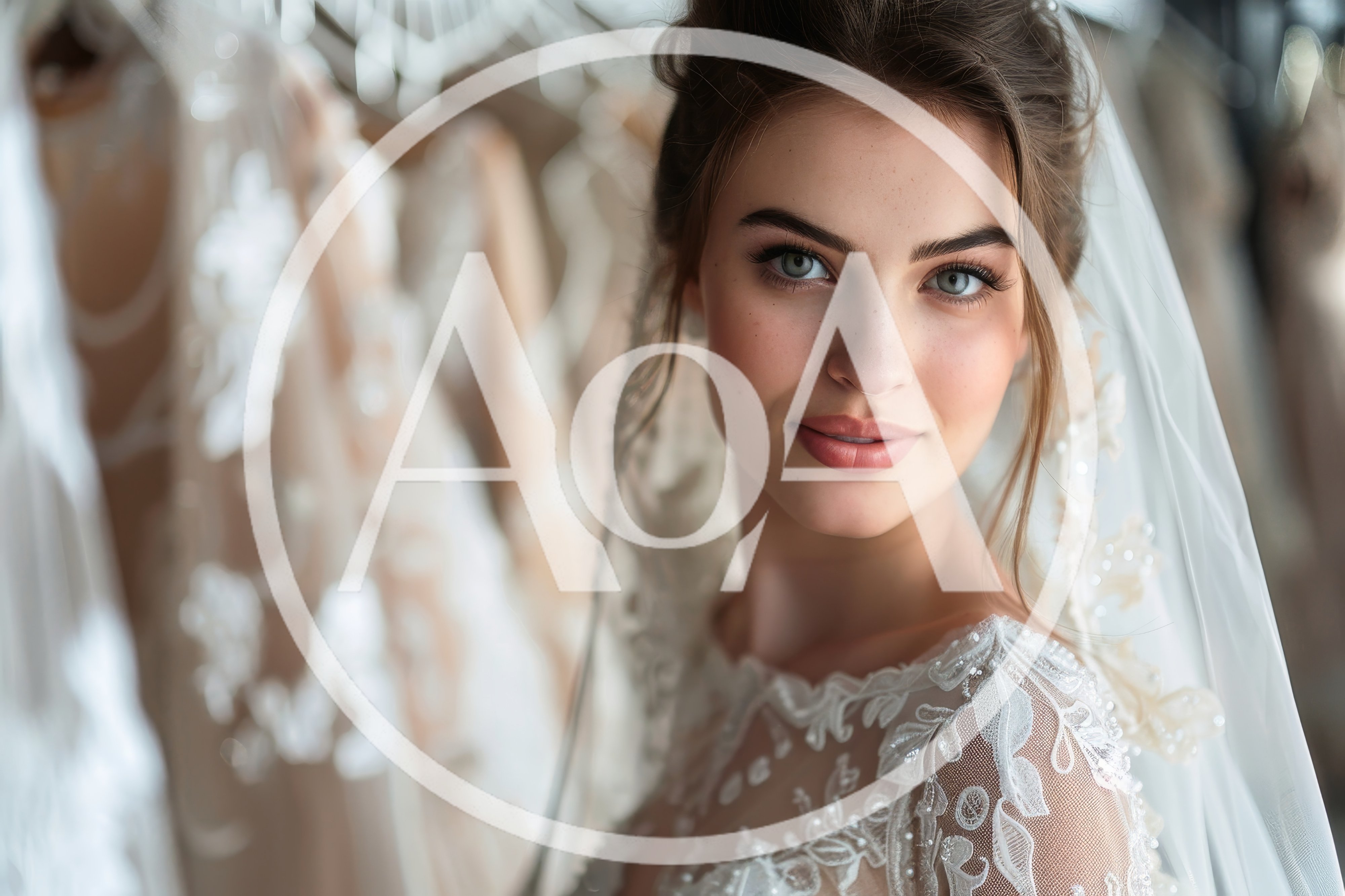 Beautiful Bride Looking At Camera In Bridal Boutique