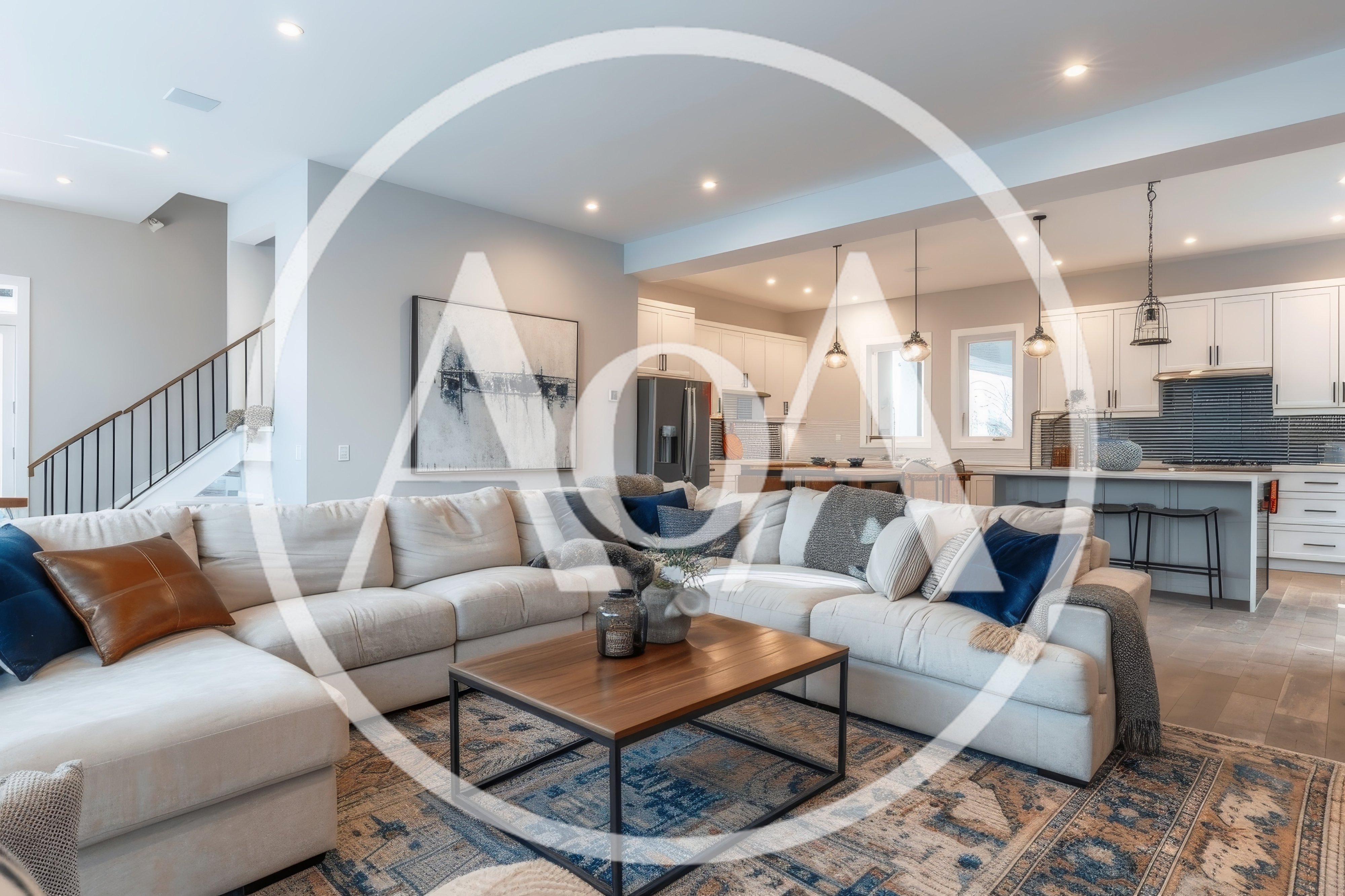 Modern Open Concept Living Room and Kitchen Interior