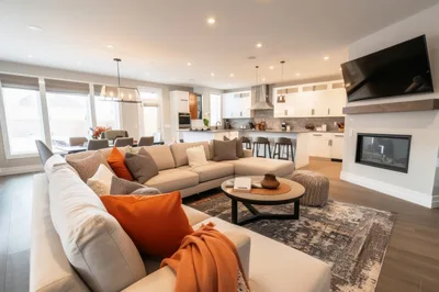 Modern Open Concept Living Room And Kitchen Interior
