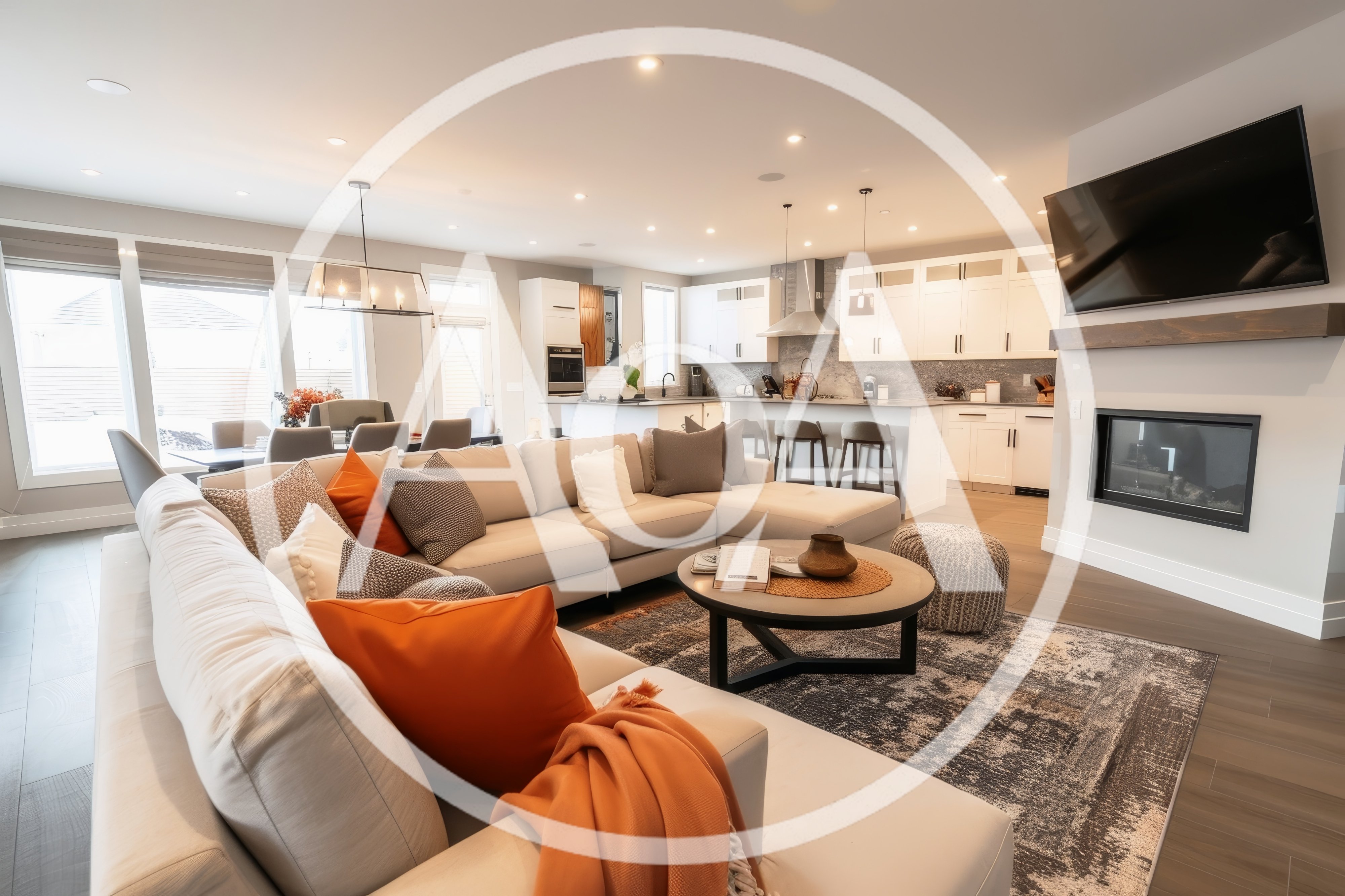 Modern Open Concept Living Room And Kitchen Interior