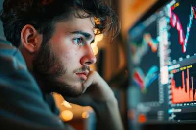 Young Trader Analyzing Financial Market Charts On Computer