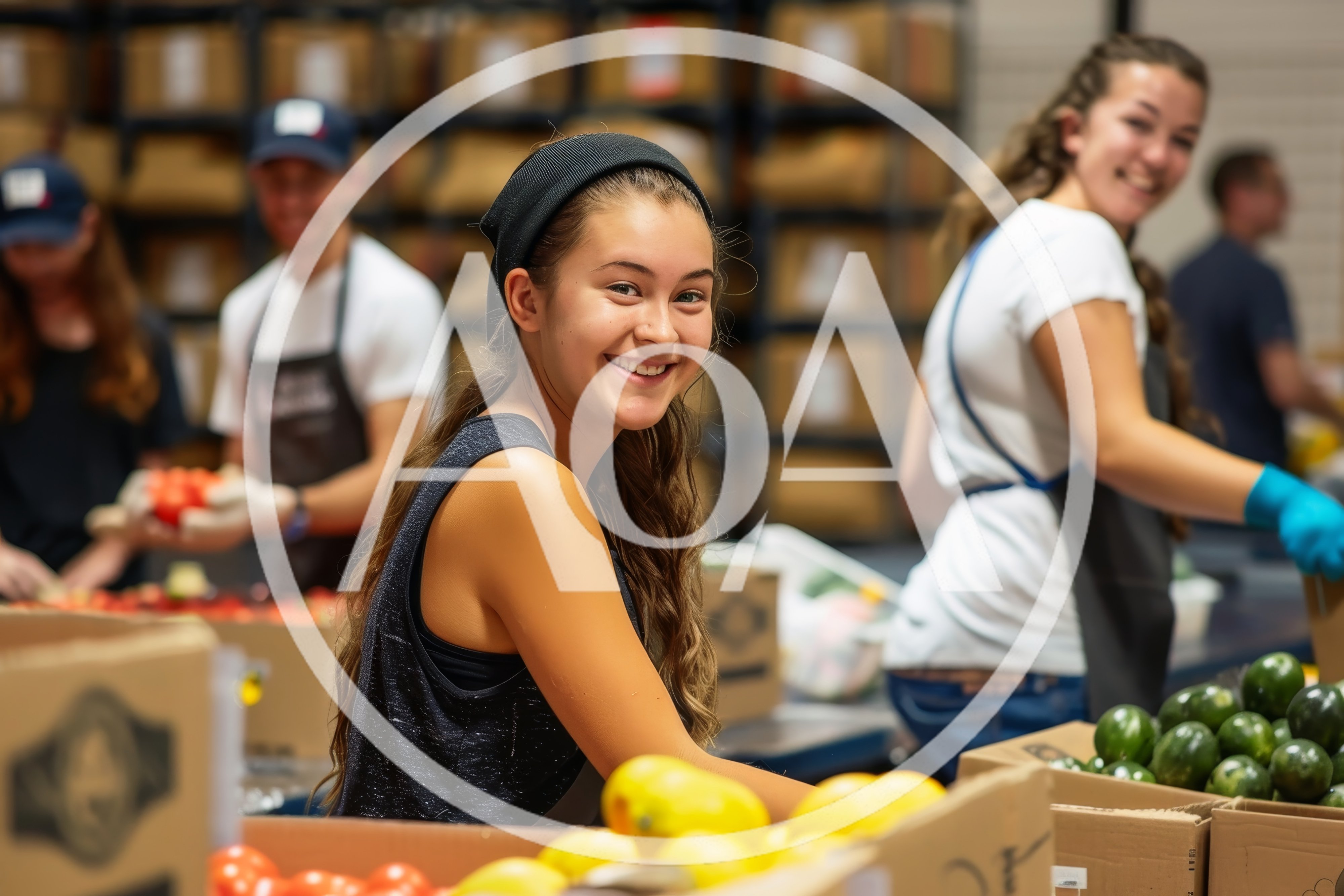 Young Volunteers Sorting Fresh Produce In A Food Bank