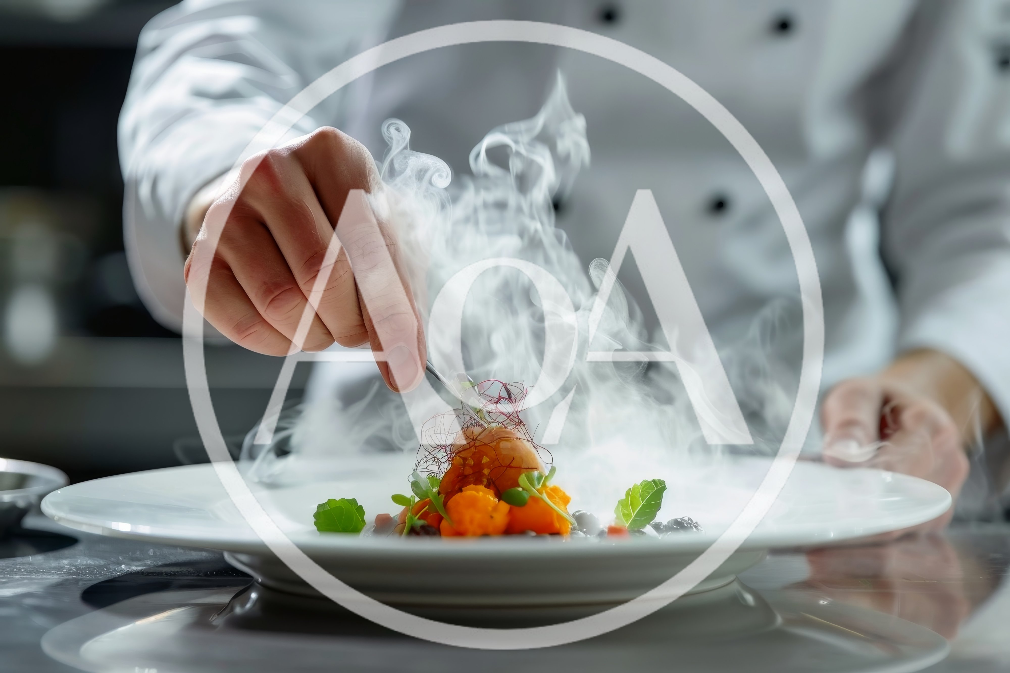 Professional Chef Plating Gourmet Dish With Dry Ice Smoke