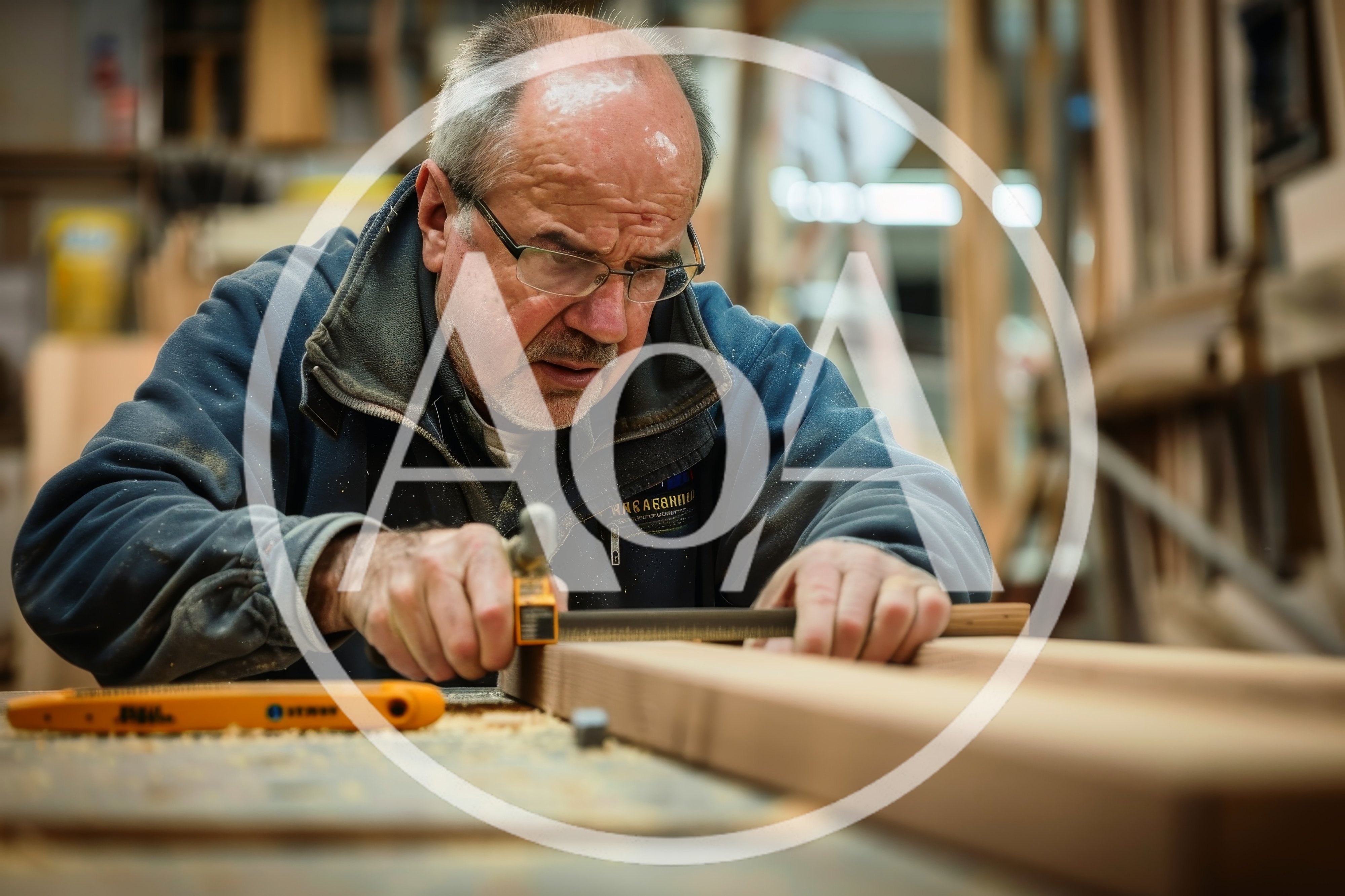 Senior Carpenter Filing Wooden Board In Workshop
