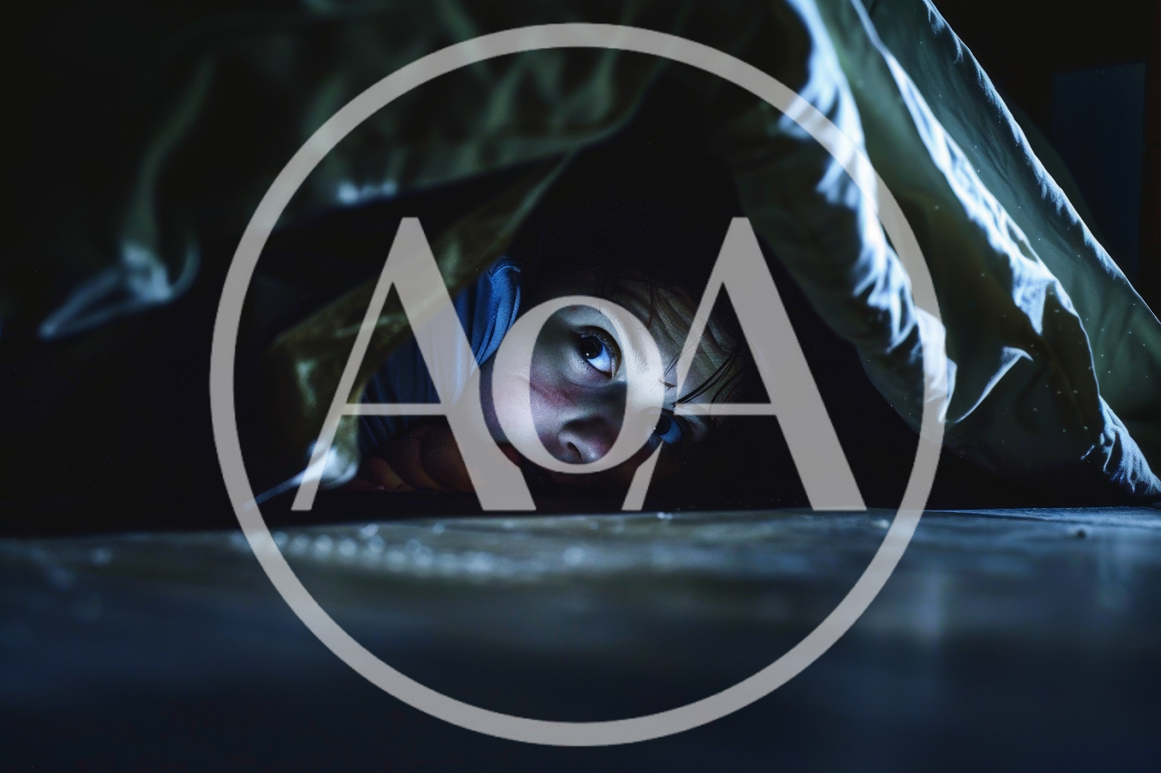 Scared Child Hiding Under Bed Covers In Dark Room