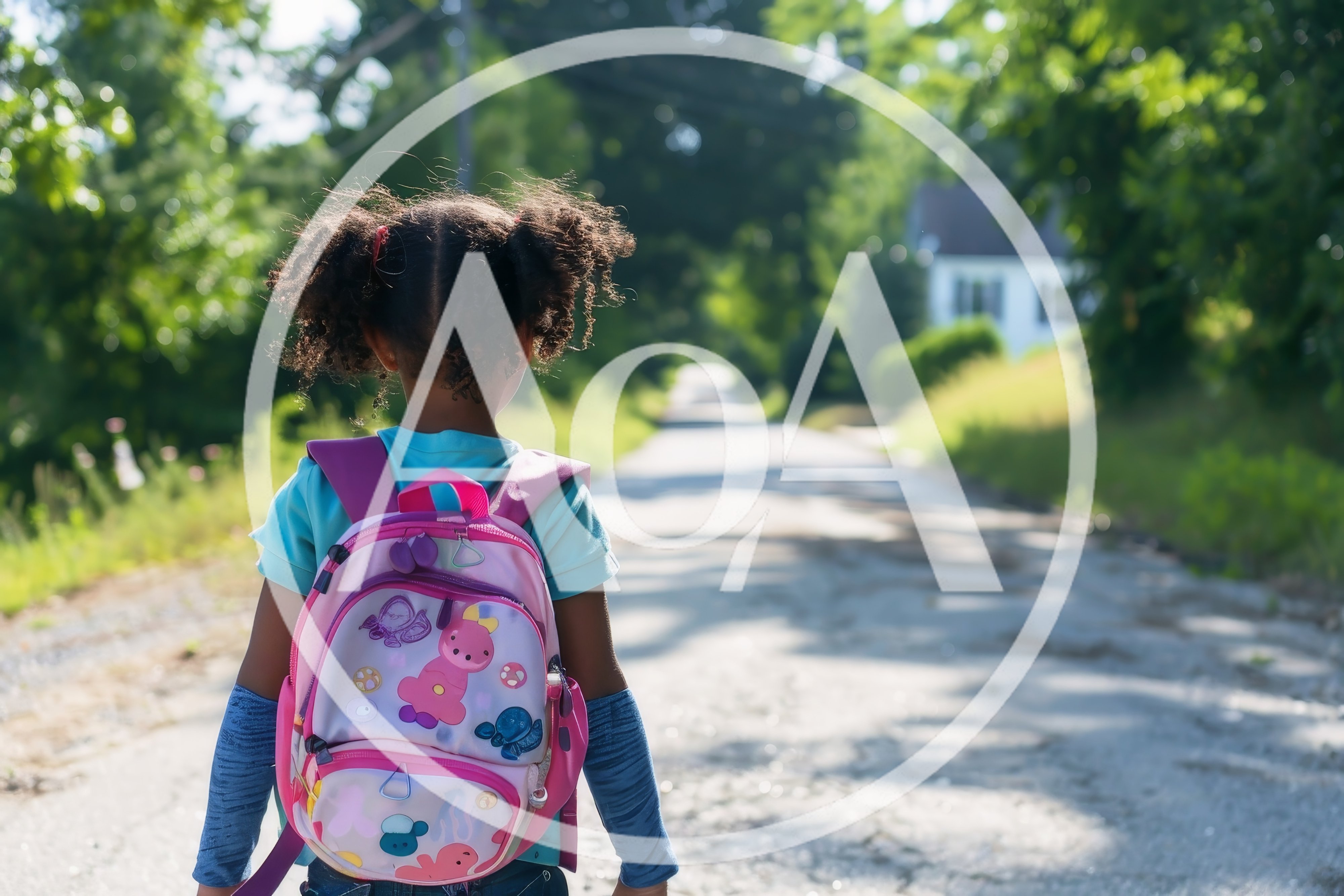 Young Girl Walking Down A Country Road With Backpack
