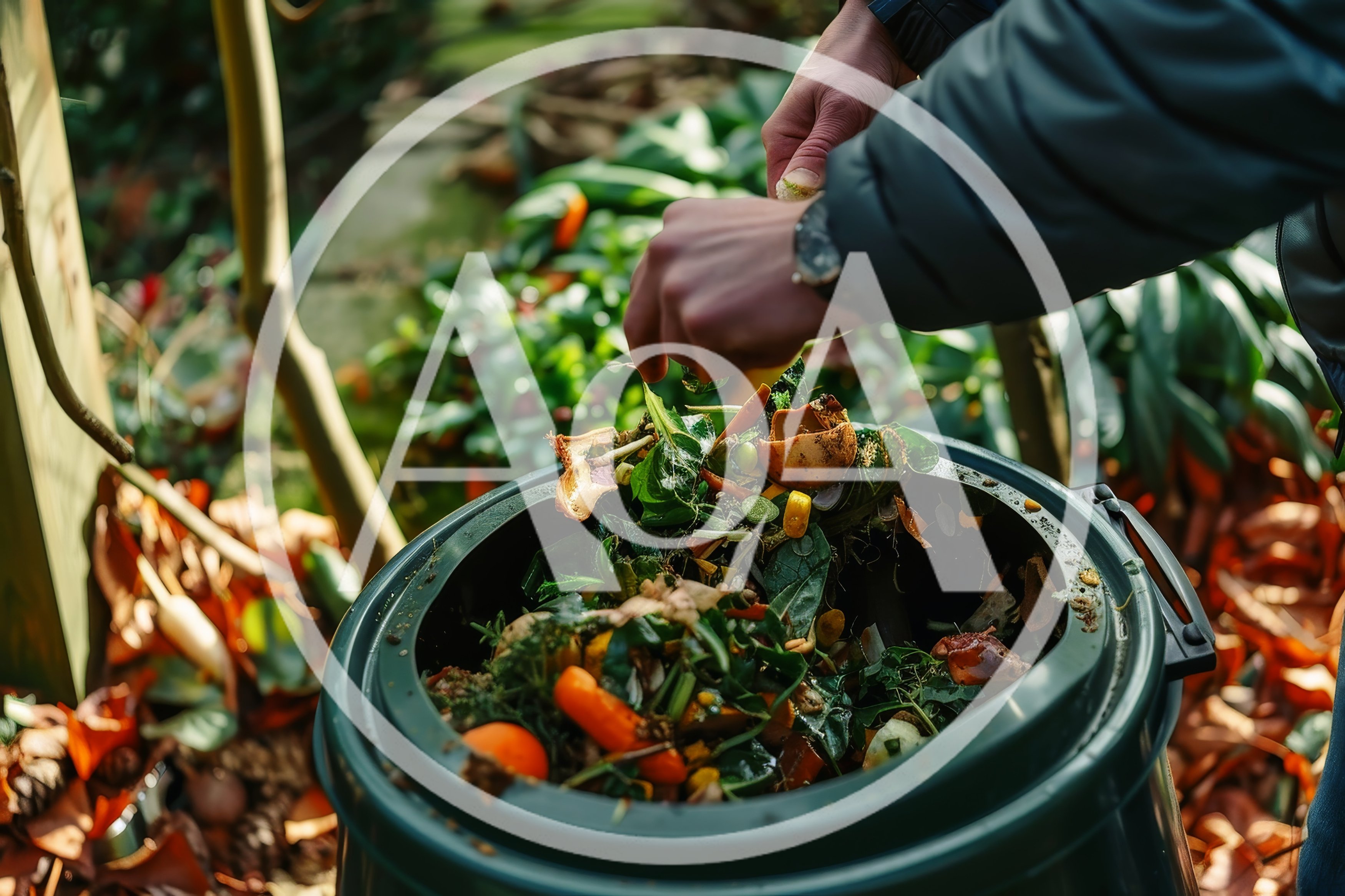 Person Adding Organic Kitchen Waste To Compost Bin